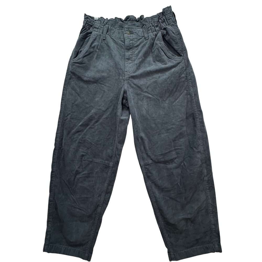 American Eagle Barrel Stretch Corduroy Pants Women 6 Gray High Rise Paperbag NWT